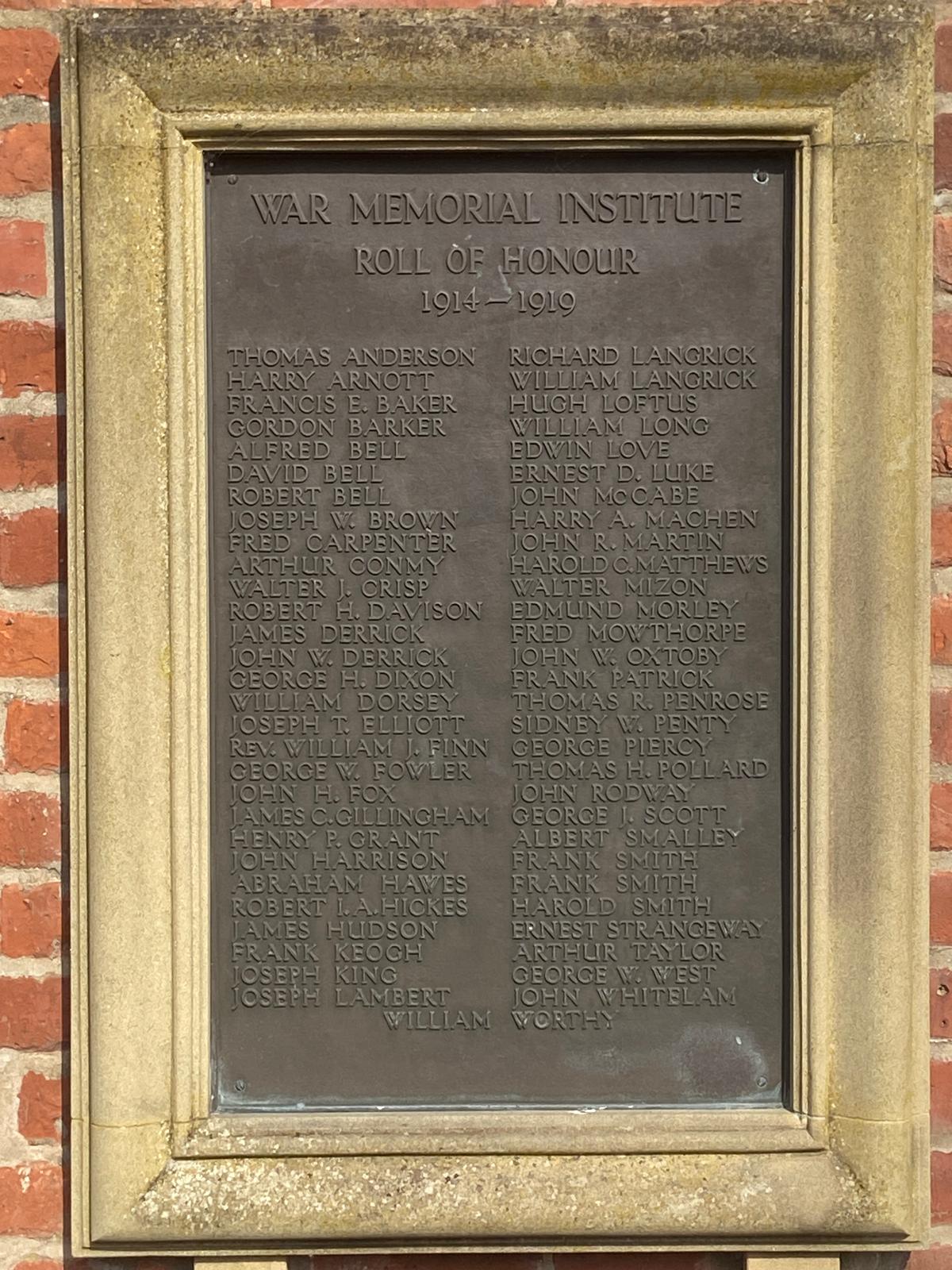 Original First World War Roll of Honour plaque